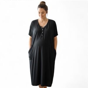 Dwell and Slumber Cocoon Dress Caftan Sleep Black Lounge Maternity Nursing OS